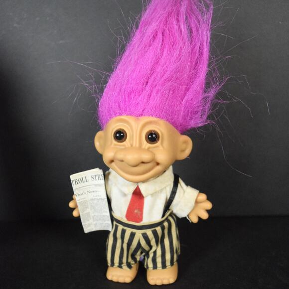 Vtg 5" Troll (Wall) Street Stock Trader/Broker Troll Russ Fuchsia Hair Red Tie - Picture 1 of 6
